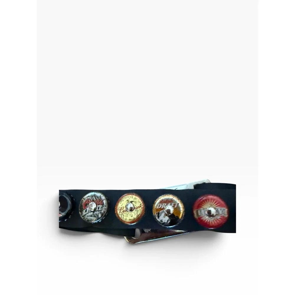Little Earth Seatbelt Beer Bottle Cap Belt Mens  Black Recycled Adjustable
